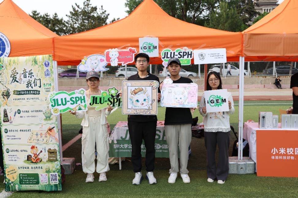 The outreach team and illustrated boards at the music festival